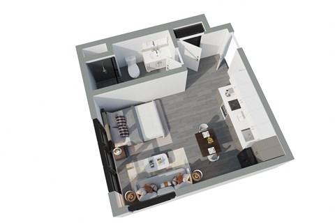 Floor plan for studio, 1 bath, 400 sqft